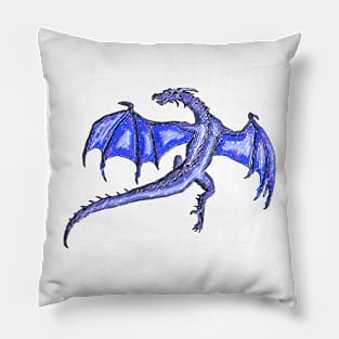 Sketched Flying Blue Dragon Pillow