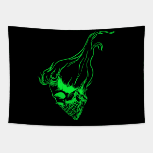 Neon Green Hair-Skull Tapestry