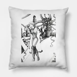 Futuristic Woman [Pencil version] Fantasy Figure Illustration Pillow