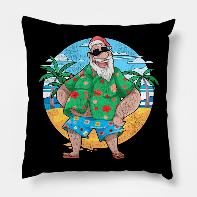 Funny Hawaiian Santa Claus Tropical Christmas In July Pillow by shirtsyoulike