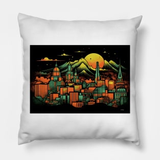 Retro Anime El Paso Skyline A Vibrant Anime-Inspired Cityscape Pillow