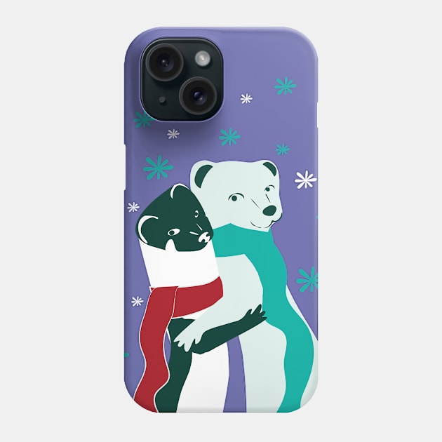 Winter Weasel Hugs Very Peri Phone Case by belettelepink