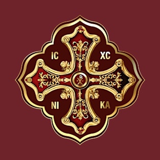 Greek Orthodox Cross Gold Red Maroon ICXC T-Shirt