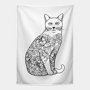 Cat In Lotus Tattoo Tapestry