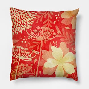 Red Flowers and Grasses Pillow