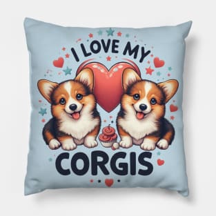 I Love My Corgis Puppy Design T-Shirt Pillow