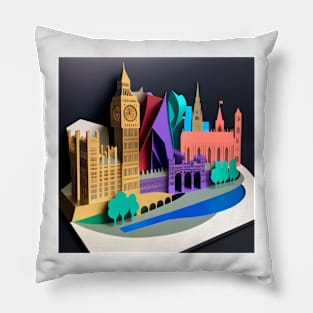 3D Effect Papercut Art - Cityscape Scene Pillow