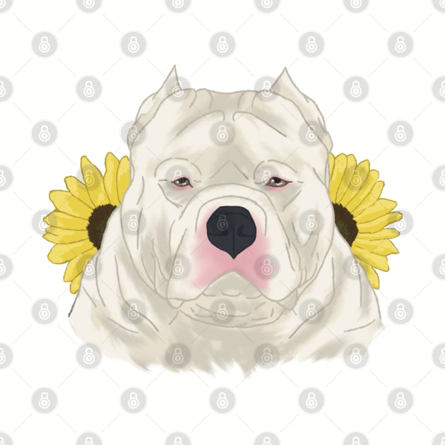 White American Bully with Sunflowers by TrapperWeasel