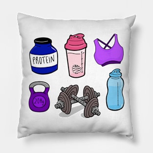 Gym Essentials Protein, Shaker, Bra, Kettlebell, Dumbbell, Water bottle Pillow