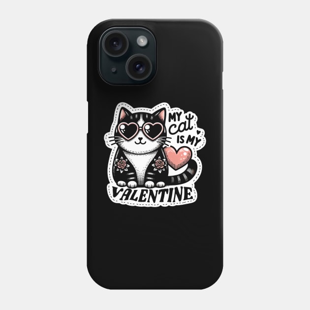 My Cat is My Valentine - Cute Cat in Heart Sunglasses Phone Case by ANSAN