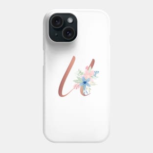 Letter U Rose Gold and Watercolor Blush Pink and Navy Phone Case