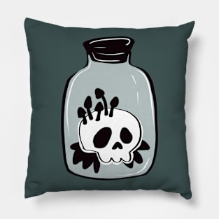 creepy cute skull in a jar Mystic Mushrooms Pillow