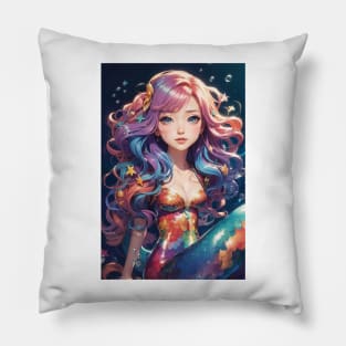 Anime Style Cute Little Mermaid in Purple Tones Pillow