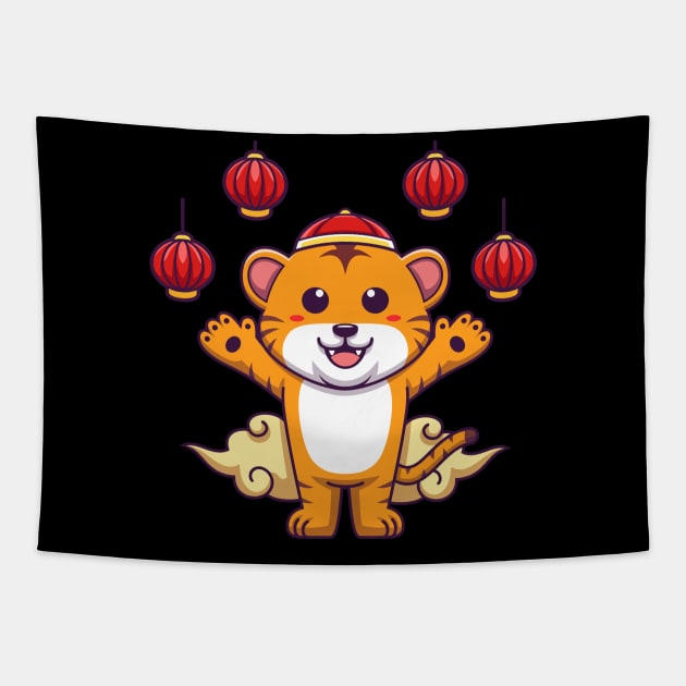 Cute chinese tiger artwork Tapestry by onama.std