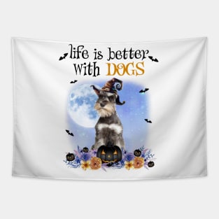 Grey Miniature Schnauzer Witch Hat Life Is Better With Dogs Tapestry