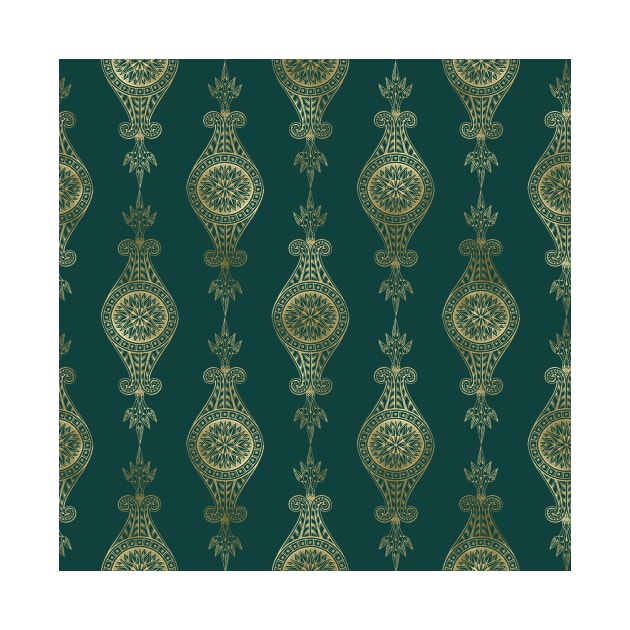 Teal and Gold Vintage Art Deco Damask Pattern by podartist