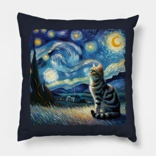 Domestic Long Hair Starry Night Inspired - Artistic Cat Pillow