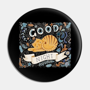 good night sleeping cat hand drawn Pin