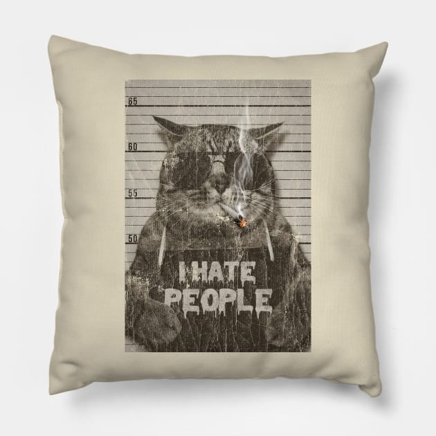 VINTAGE CAT I HATE PEOPLE Pillow by sepatubau77