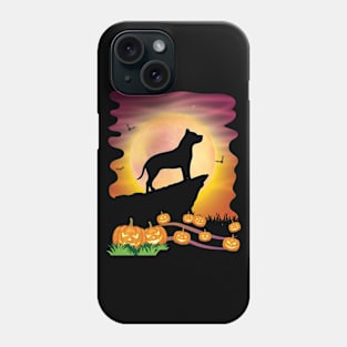 Pitbull Dog On Mountain With Moon Pumpkins Bat Halloween Day Phone Case