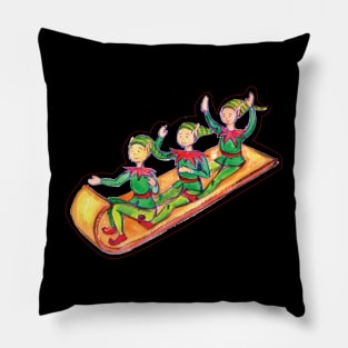 Elves on toboggan in gouache Pillow