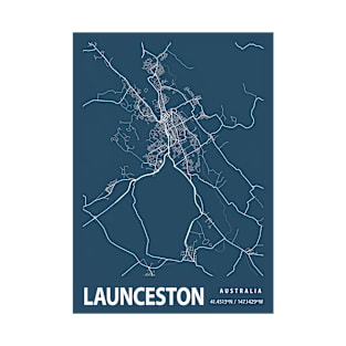 Launceston Blueprint Street Map, Launceston Colour Map Prints T-Shirt