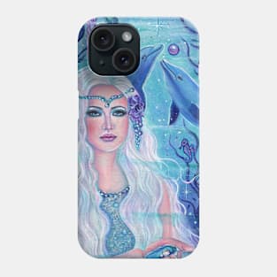 Pearl mermaid with dolphins by Renee Lavoie Phone Case