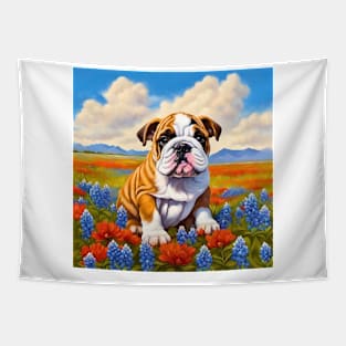 English Bulldog in Texas Wildflower Field Tapestry