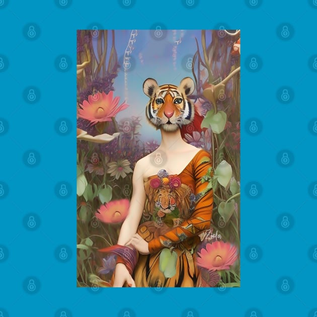 Cool dream and surreal floral design with flowers a girl and tiger by ZiolaRosa