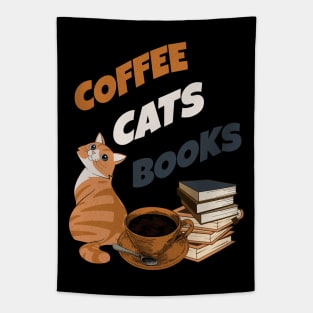 Coffee Cats and Books Tapestry