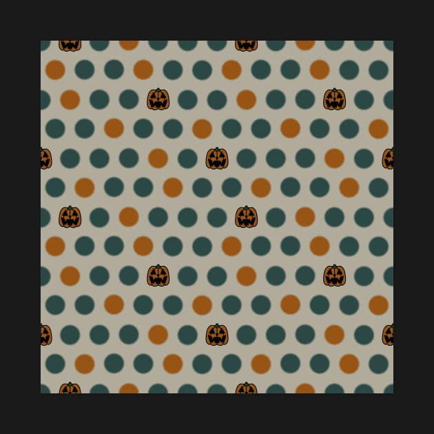 Polka Dots and Scattered Pumpkins - Halloween Pattern - Dark Colors by GenAumonier