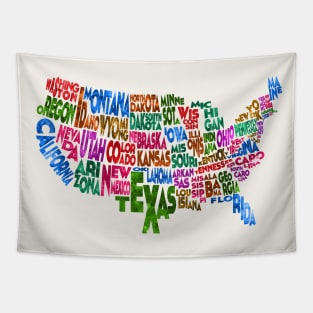 Colorful and Typographic USA Map Tapestry