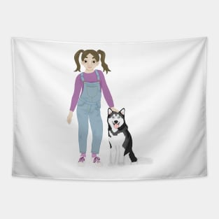 Girl with Husky Tapestry