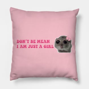 Sad Hamster, Don't Be Mean I am Just a Girl Pillow