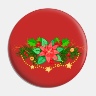 Сhristmas composition with poinsettia, fir branches Pin