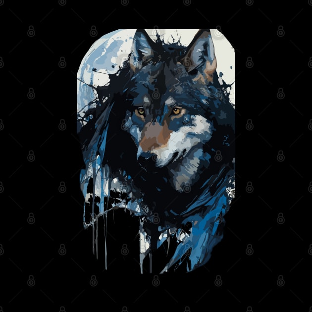 Wolf Howling at the Full Moon in Ink Painting Style by diegotorres