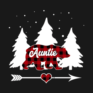 Auntie Bear Buffalo Red Plaid Matching Family Christmas T-Shirt