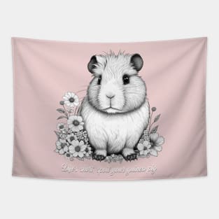 Cute Guinea Pig illustration in Black and White Tapestry