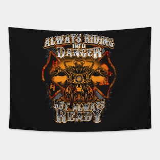 Firefighter Biker Riding Into Danger Tapestry