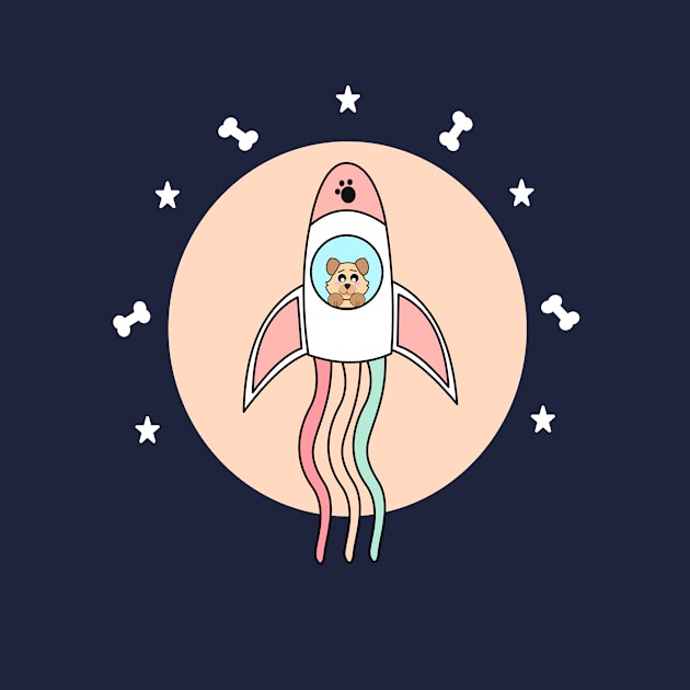 Kawaii dog flying in a space rocket to another galaxy by Ralph Hovsepian