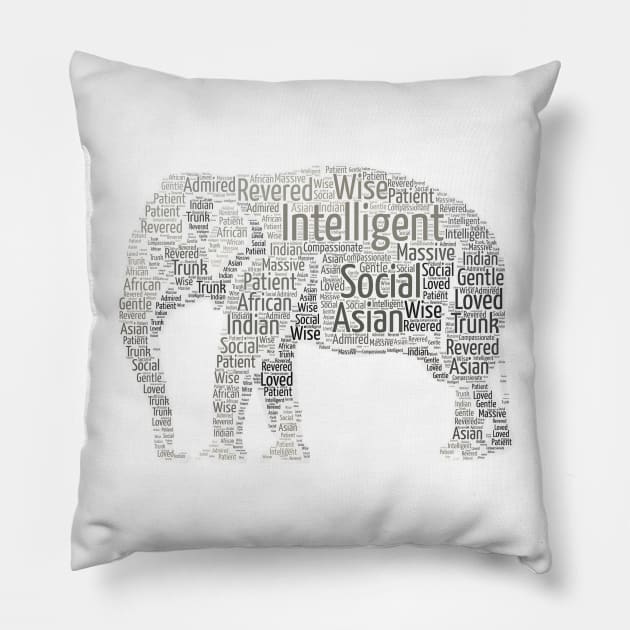 Standing Elephant Word Cloud Art Pillow by ckandrus