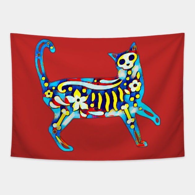 Skeleton Cat! Tapestry by Black Cat Alley