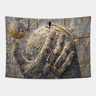 Giant Hand with Golden Sphere: Modern & Conceptual Art Tapestry