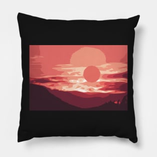 Burning sunset, splendid mountain landscape, geometric print Pillow