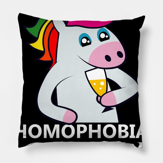 Homophobia is Gay Lgbt Unicorn Pillow by QQdesigns