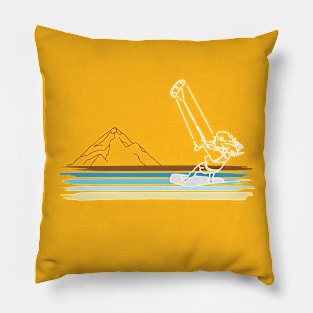 Kitesurfing Beach line art graphic with mountain background Pillow