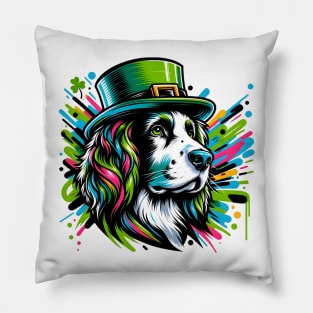 English Springer Spaniel Celebrates St Patrick's Day Joyfully Pillow