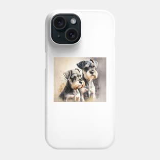 Two Miniature Schnauzers Playing Watercolour Painting Phone Case