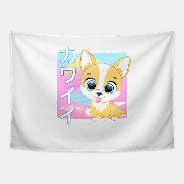 Corgi Dog Kawaii 90s Japanese Retro Tapestry by BDAZ