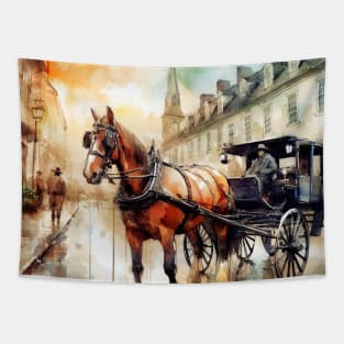 Artist illustration of an idealist town from the horse and buggy days. Tapestry